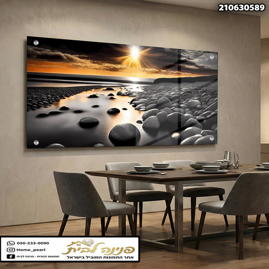 תמונה של נוף עם אבנים ועלים - תמונות נוי - גוונים של שחור ולבן