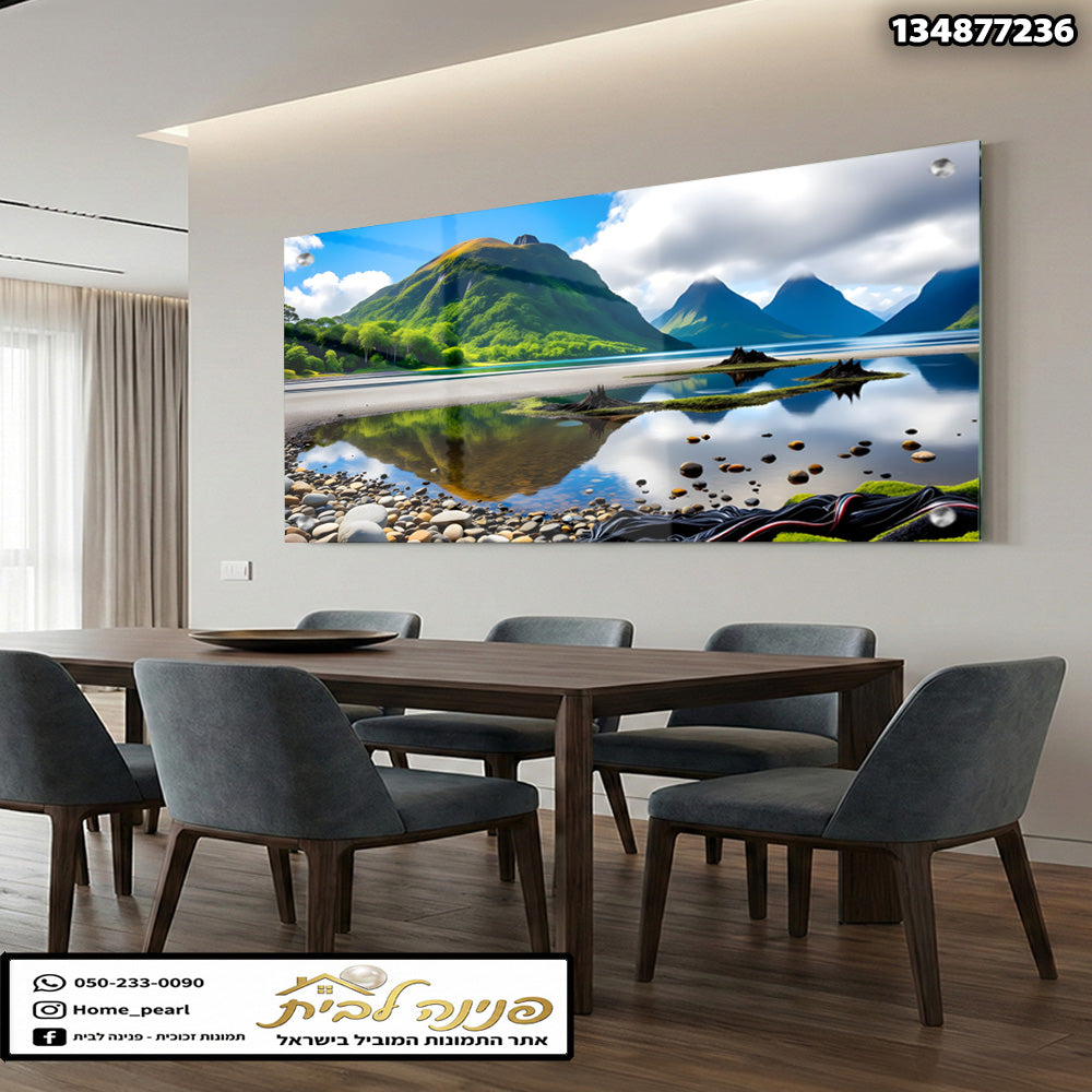 תמונה של נוף שקט על קיר חדר אוכל - תמונות נוי - צבעים ירוק וכחול