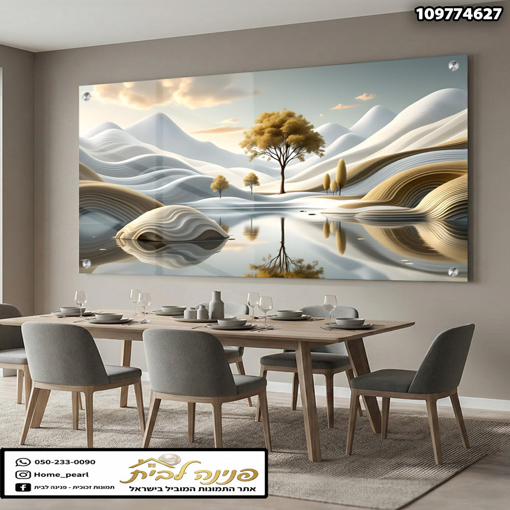 תמונה של נוף עם הרים ועץ - תמונות נוי - גווני אפור וחום