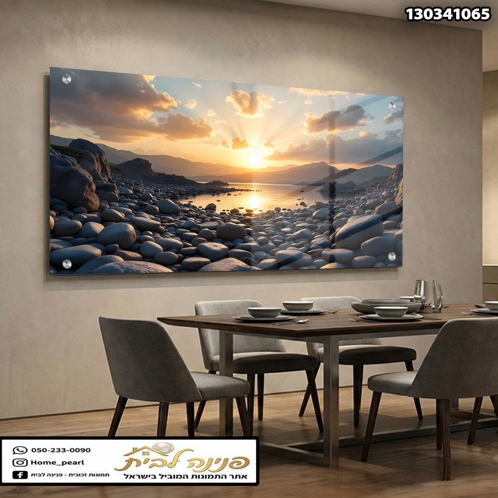 תמונת נוף בשקיעה - תמונות נוי - צבעים כחול ואפור