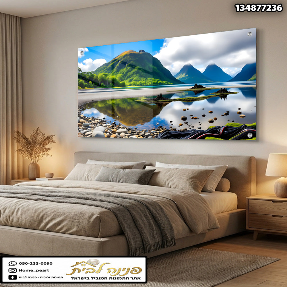 תמונה נוף של הרים ושקיעה - תמונות נוי - צבעים ירוק, כחול, חום