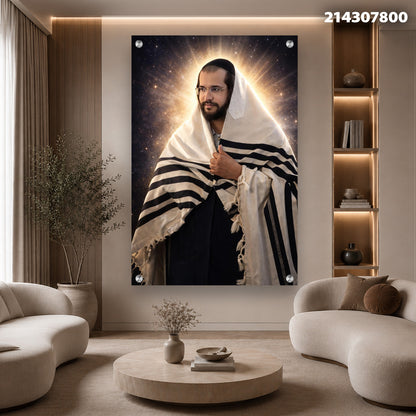 תמונה של אדם בעד תרבותי עם טלית - תמונות למשרד - צבעים שחור, לבן, זהב
