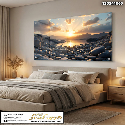 תמונה של שקיעה עם אבן באיכות גבוהה - תמונות לבית - צבעים חמים