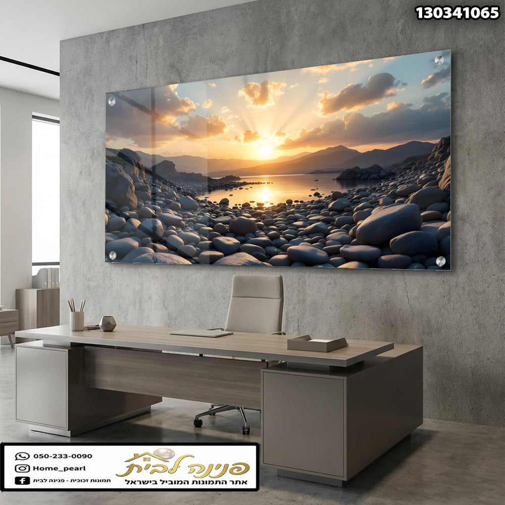 תמונה של שקיעה על קירות זכוכית - תמונות לבית - גוונים של כחול