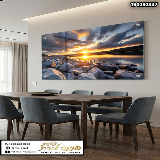 תמונה של שקיעה על קיר - תמונות נוי - צבעים של אפור וכתום