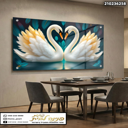 צילום של שתי ברבורים מול מים - תמונות לבית - צבעים בשחור ולבן