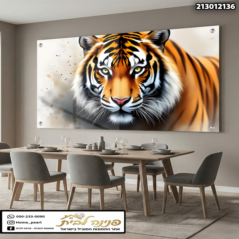 תמונה של טיגריס על קיר - תמונות נוי - צבעים: כתום, שחור, לבן