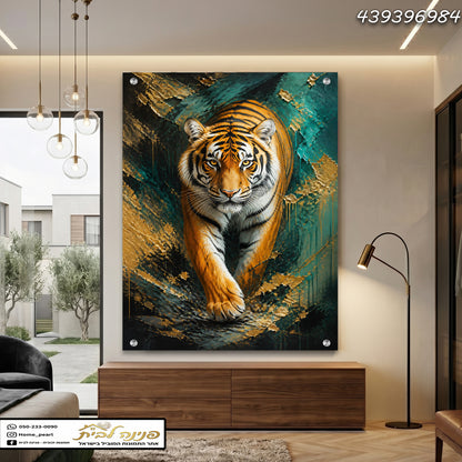הס tiger שחור עם צבעים של זהב וכחול - תמונות קיר - צבעי זהב וירוק
