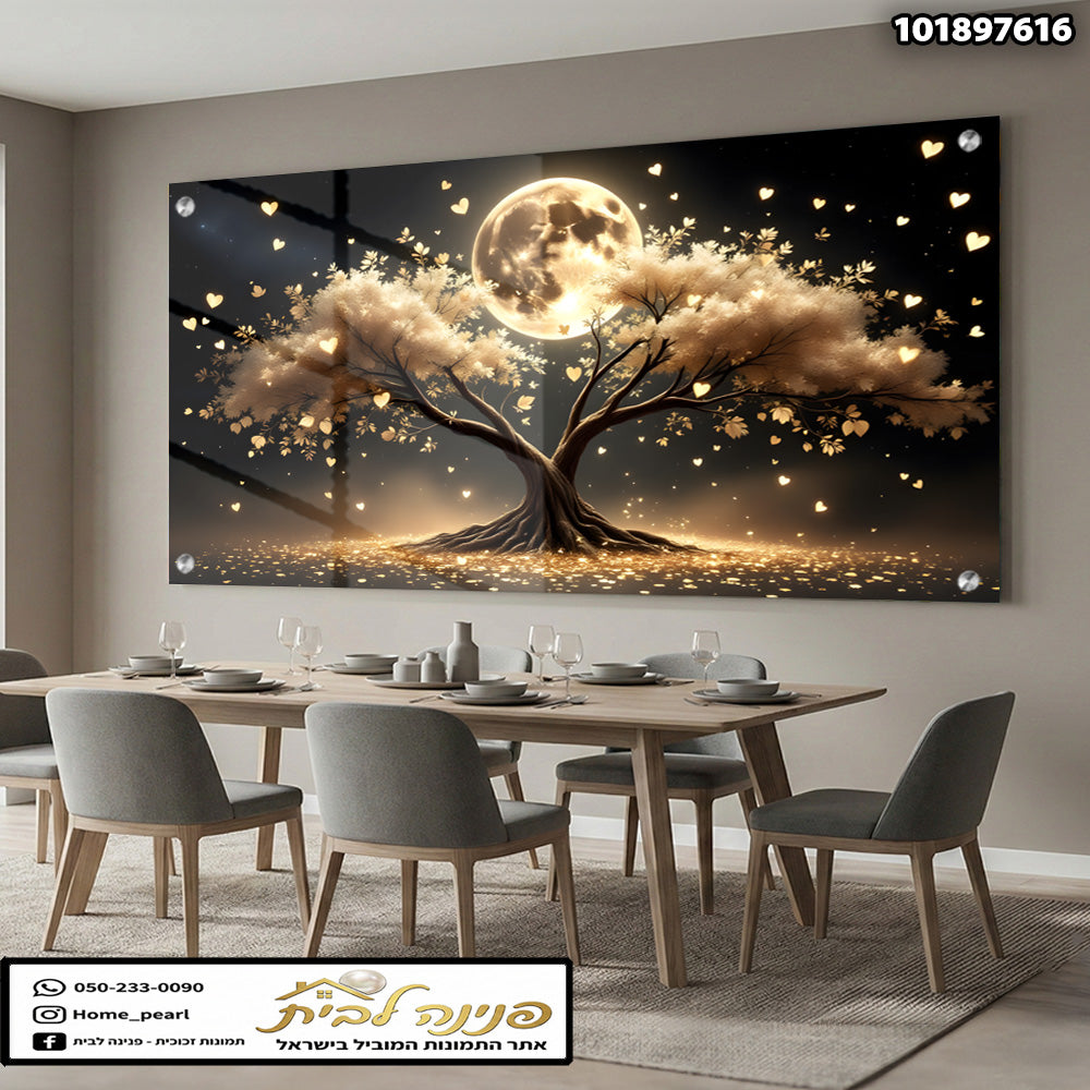 תמונה של עץ עם לבבות וזהב - תמונות לסלון - צבעים זהב ושחור