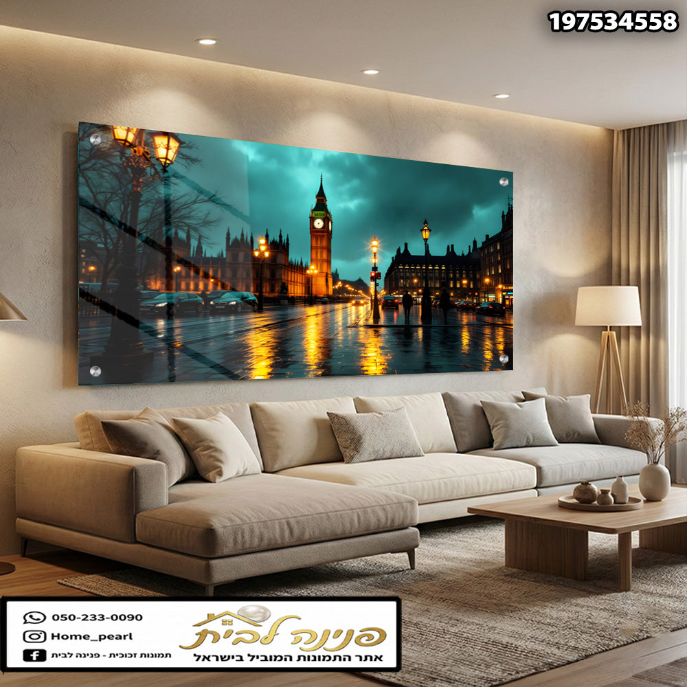 תמונה של נוף עירוני בלילה - תמונות נוי - צבעים כחולים וכתומים