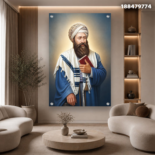 תמונה של אדם עם ספר בלבוש מסורתי - תמונות נוי - צבעים כחול ושמנת