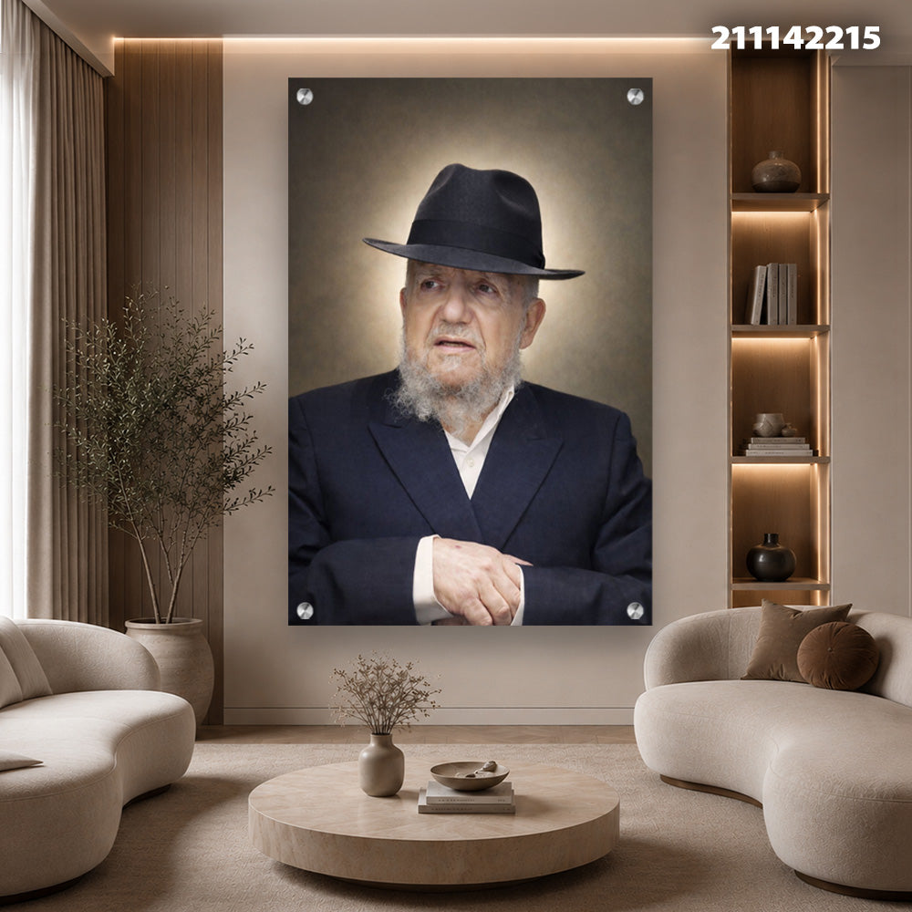 תמונות זכוכית - דיוקן רב מזוקן בכובע שחור והילה זהובה תמונות זכוכית לסלון תמונות לבית תמונות קיר הדפסה על זכוכית
