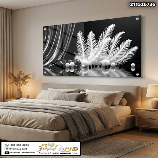 תמונה של קיר עם זרי נוצות שחורים ולבנים - תמונות קיר - צבעים שחור ולבן