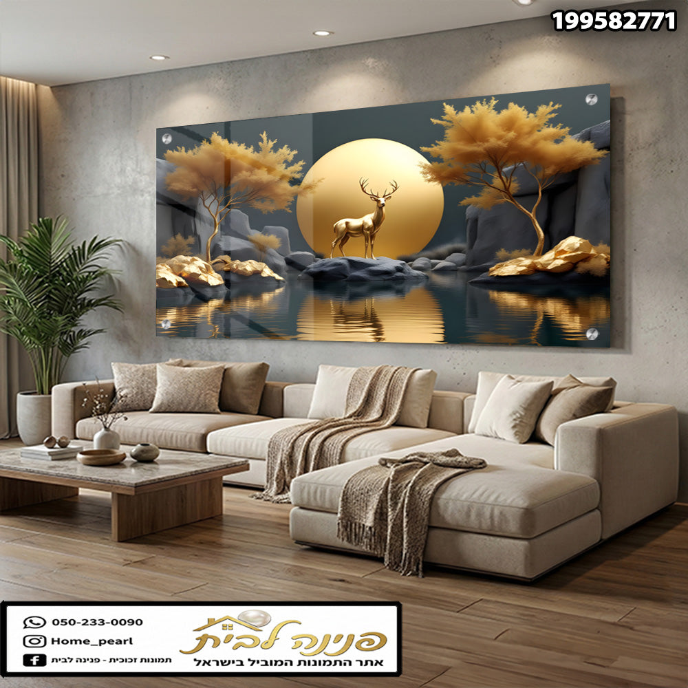 תמונה של אייל מול שמש בזהב - תמונות נוי - גוונים של זהב ואפור