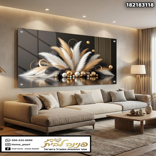 תמונה של קיר עם פריטים מעוצבים - תמונות קיר - צבעים שחור, זהב ולבן