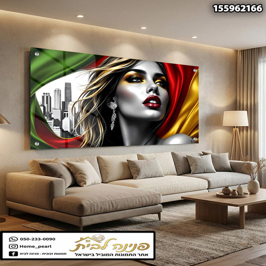 תמונה של אישה בסגנון אמנותי על קיר - תמונות קיר - אדום, ירוק, שחור