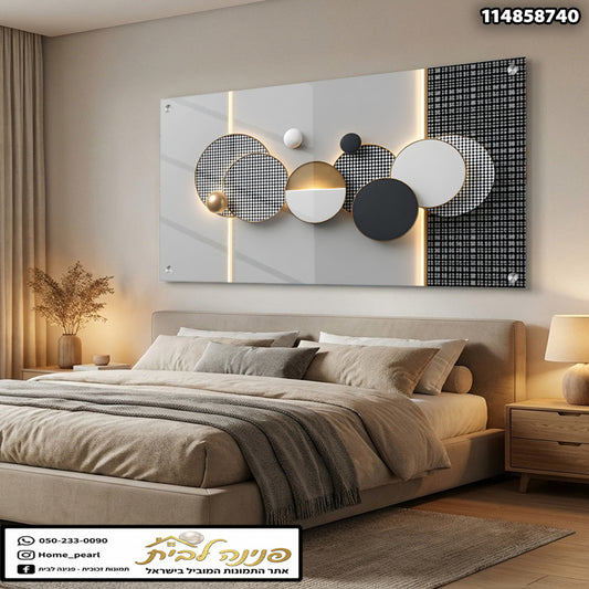 תמונה של קיר עם תמונת נוי בעיצוב מודרני - תמונות קיר - צבעים שחור, לבן ואפור