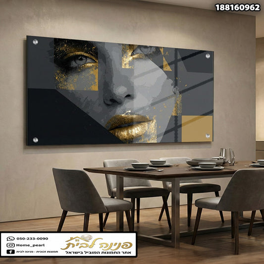 תמונה של קיר עם דמויות בשחור וזהב - תמונות קיר - צבעים בשחור, זהב ואפור