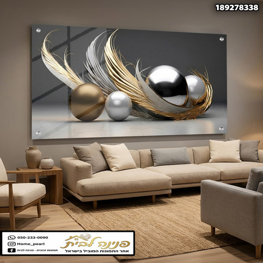 תמונה של קירות עם כדורים דקורטיביים - תמונות קיר - צבעים שחור, לבן, זהב