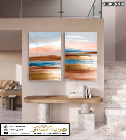 תמונות קיר של תמונות זכוכית עם צ colors כמו חום, כחול וורוד
