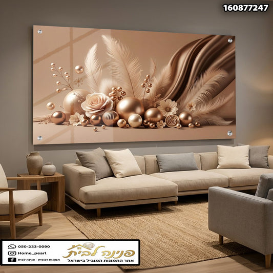 תמונה לקישוט קיר עם פרחים ועיטורים - תמונות קיר - גווני חום