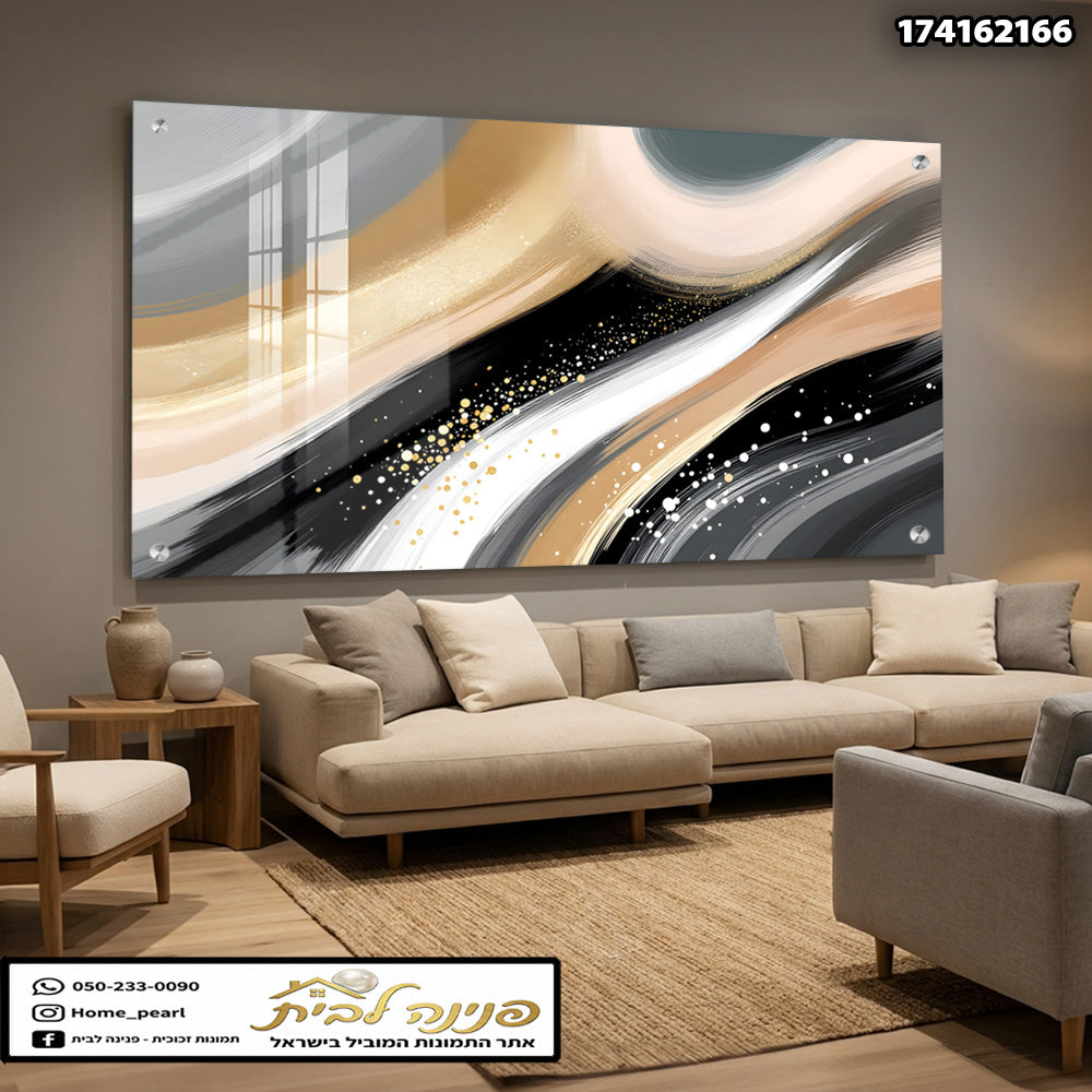 תמונה של אמנות קיר - תמונות זכוכית - צבעים שחור, לבן, זהב, אפור