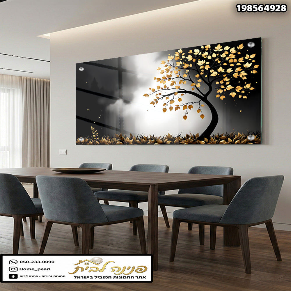 תמונה של עץ עם עלים זהובים - תמונות לבית - צבעים זהב ושחור