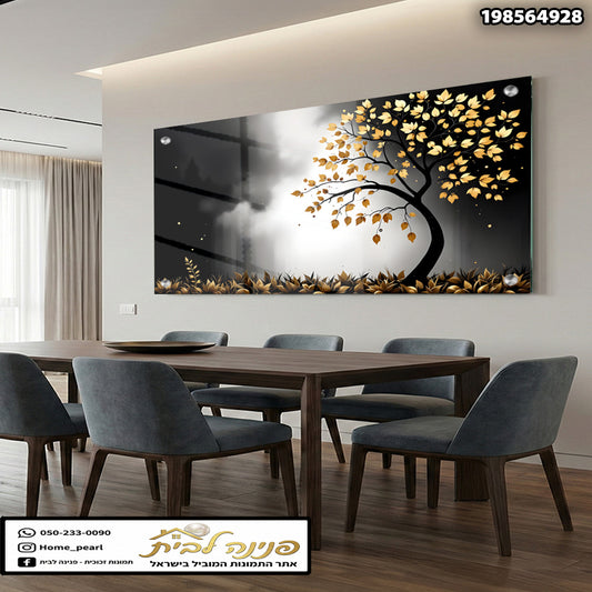תמונה של עץ עם עלים זהובים - תמונות לבית - צבעים זהב ושחור