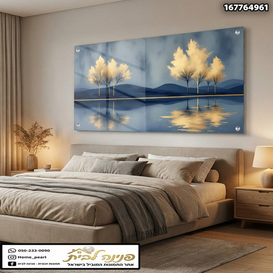 תמונה של זר trees מתארת נוף שקט - תמונות נוי - צבעים כחול וזהב