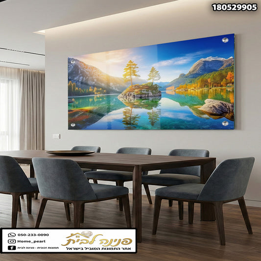 תמונה של נוף עם מים ועצים - תמונות לסלון - צבעים כחול וירוק