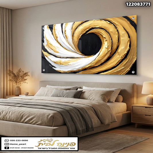 תמונה של יצירת אמנות לקיר - תמונות קיר - צבעים זהב, לבן ושחור