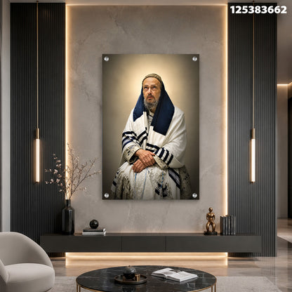 תמונה של אדם לובש טלית על קיר - תמונות קיר - צבעים אפור ולבן