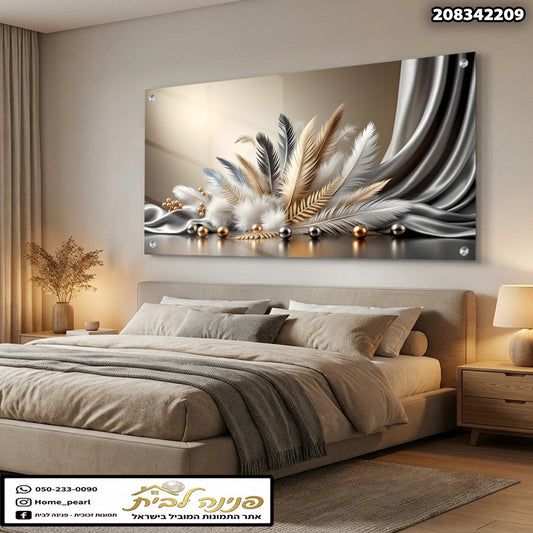 תמונה של אומנות קיר עם עלים ודקורציות - הדפסה על זכוכית - צבעים טבעיים