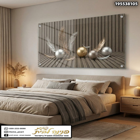 תמונה של יצירת אמנות על זכוכית עם כדורים בצבעים שונים - תמונות נוי - צבעים חום וכסף