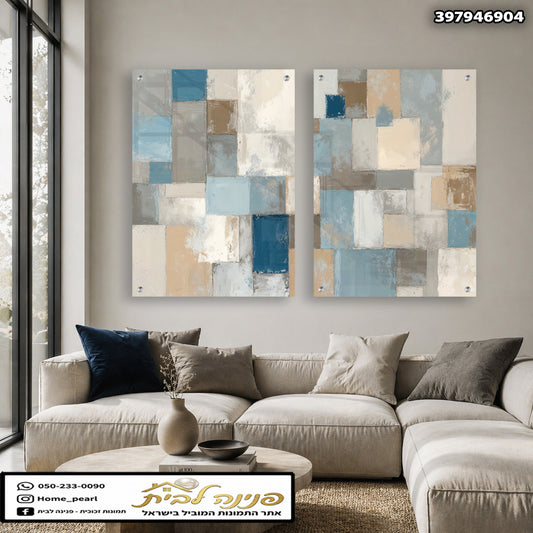 תמונה של אמנות קיר עם צבעים בכחול, בז' ולבן - תמונות נוי - צבעים כחול, בז' ולבן