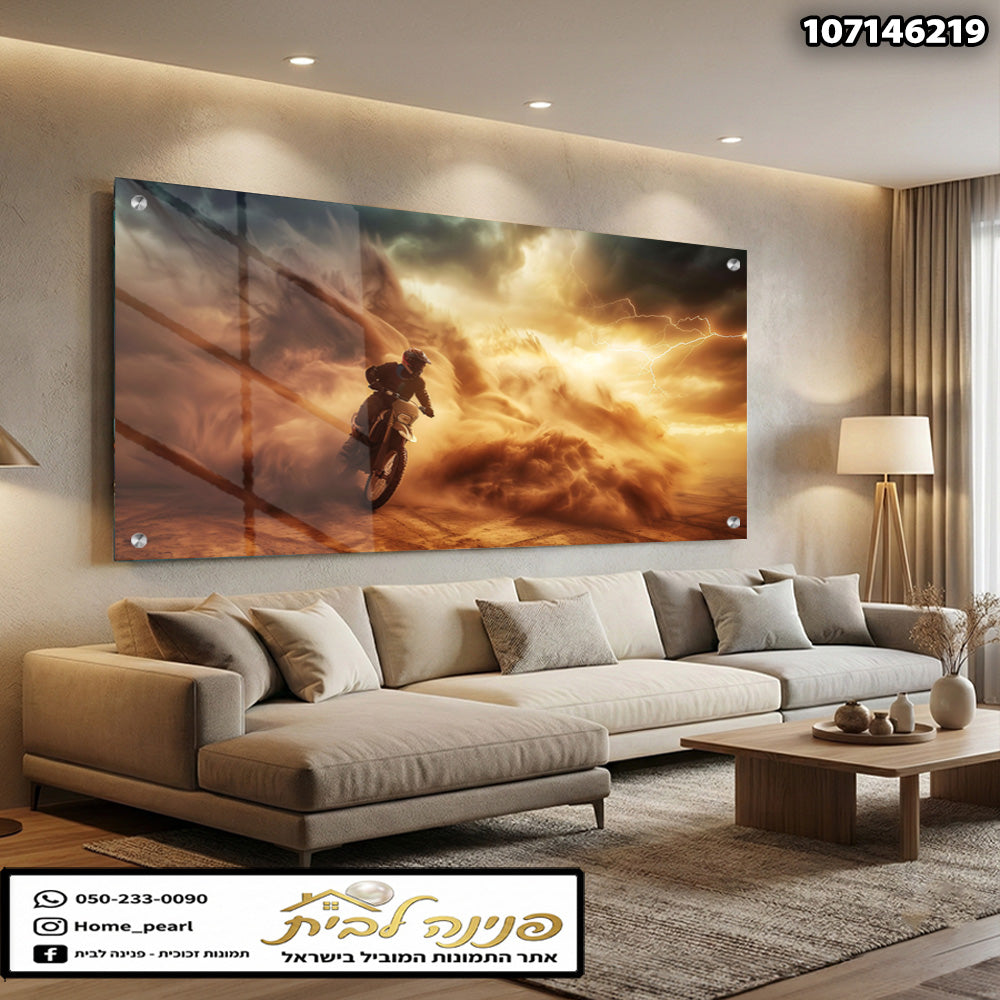 תמונה של רוכב אופנוע באוויר - תמונות קיר - גווני כתום וחום