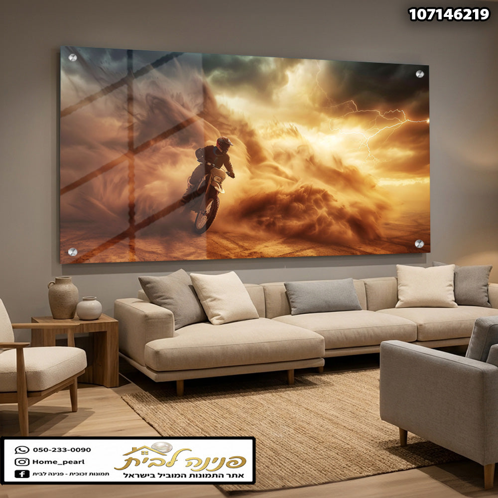 תמונה של רוכב אופנוע בדינמיקה על קיר - תמונות קיר - צבעים חומים ואפורים