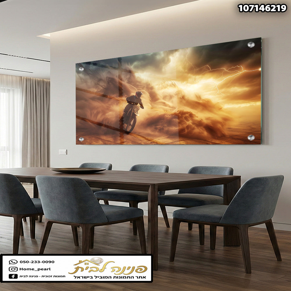 תמונה של רוכב אופנוע במדבר עם צבעי חום וכתום - תמונות קיר - צבעים חומים וכתומים