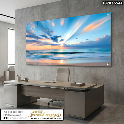 תמונה של נוף האוקיאנוס עם שמש זורחת - תמונות נוי - גוונים של כחול וורוד
