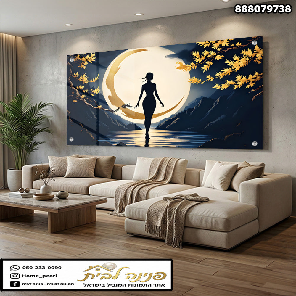 תמונה בסגנון אומנות קיר לסלון - תמונות קיר - צבעים כחול וזהב