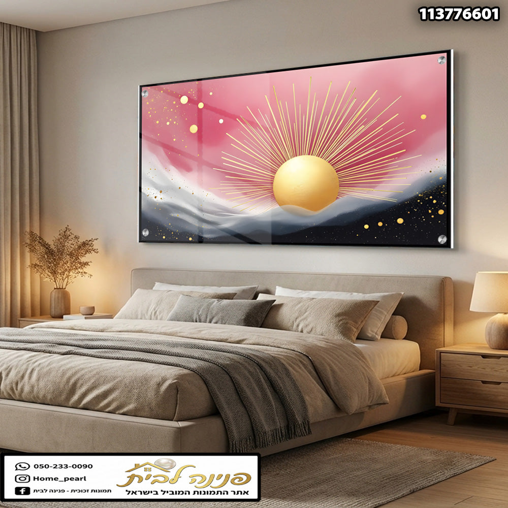 תמונה של תמונת קיר עם שקיעה - תמונות קיר - צבעים ורוד, זהב, שחור
