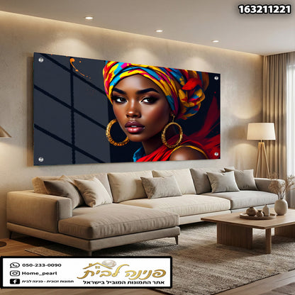 תמונה של פנים אישה עם כובע צבעוני - תמונות נוי - אדום, צהוב, שחור