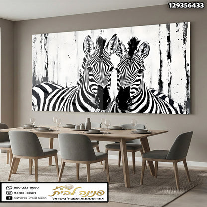 תמונה של שתי zebras - תמונות נוי - צבעים בשחור ולבן