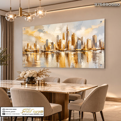 עיצוב מופשט של נוף עירוני בחדר אוכל מודרני- תמונות קיר