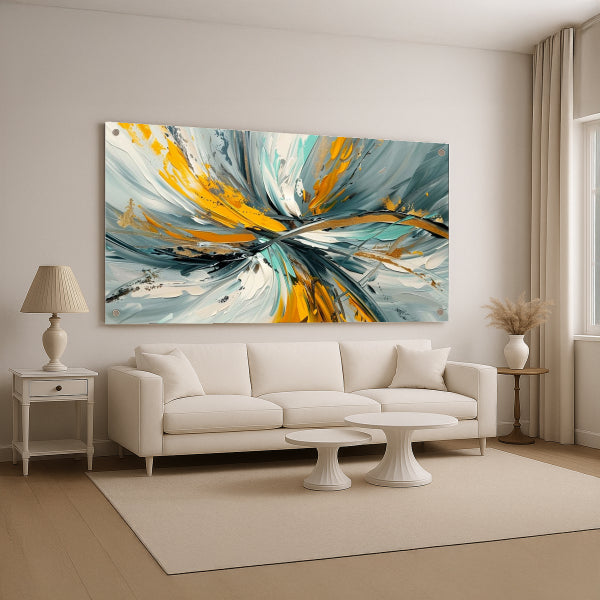 תמונת זכוכית מופשטת בגווני טורקיז וזהב