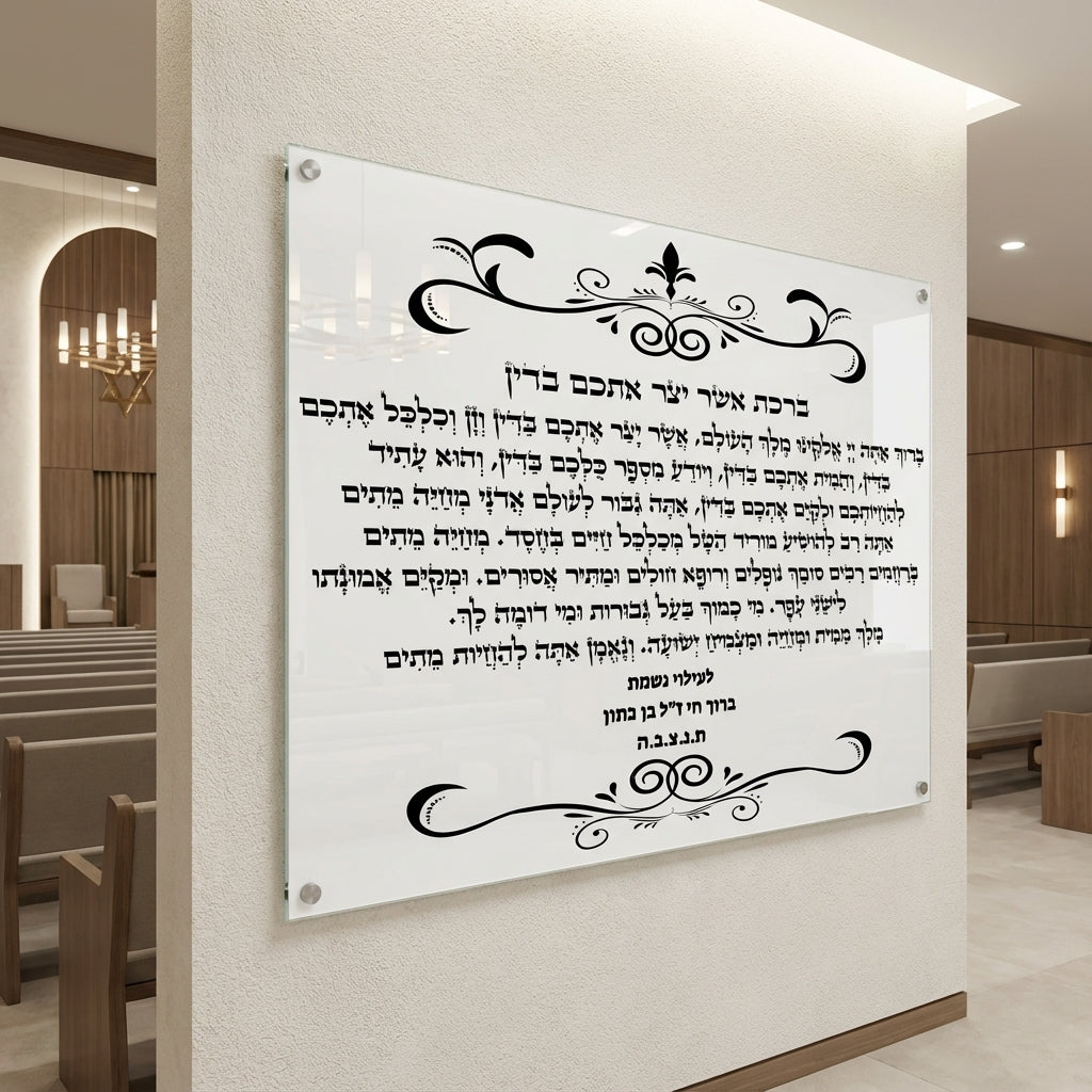 ברכת אשר יצר אתכם בדין על זכוכית יוקרתית