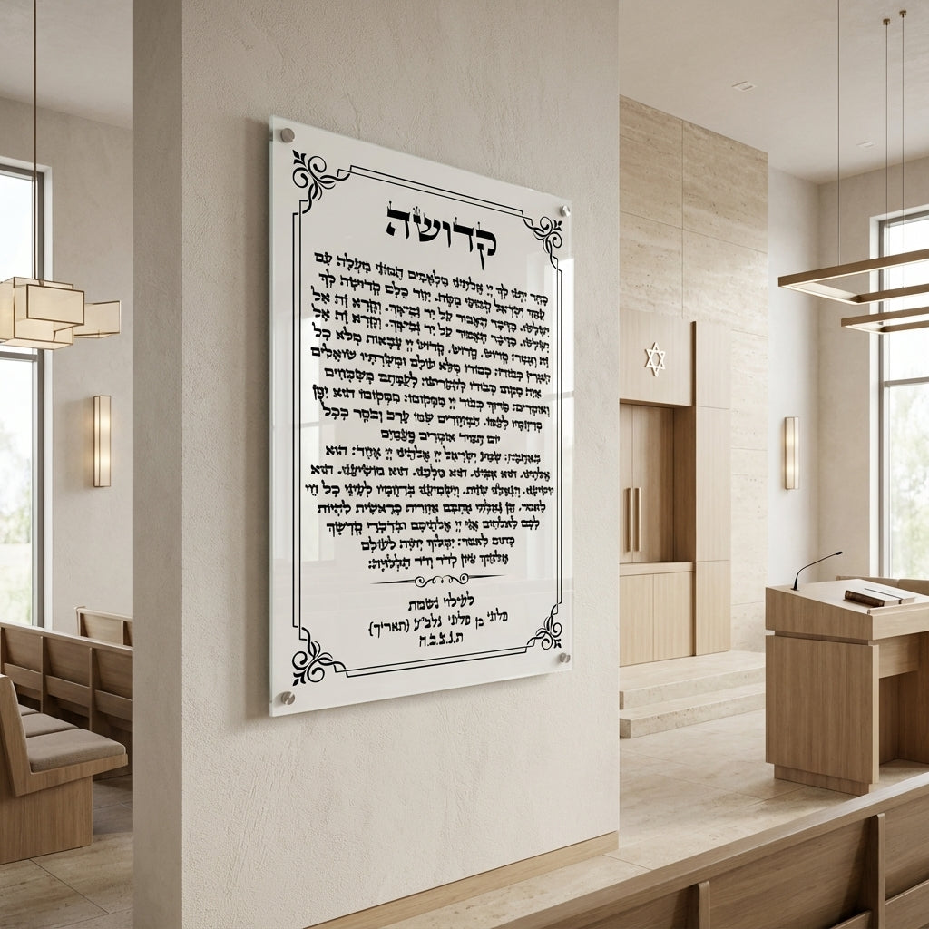 הדפסה על זכוכית - קדושה בכתב עברי שחור עם מסגרת עיטורים אלגנטית תמונות זכוכית לסלון תמונות לבית תמונות קיר הדפסה על זכוכית
