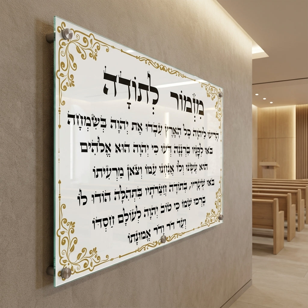 הדפסה על זכוכית - מזמור לתודה בעיטור זהב אלגנטי תמונות זכוכית לסלון תמונות לבית תמונות קיר הדפסה על זכוכית