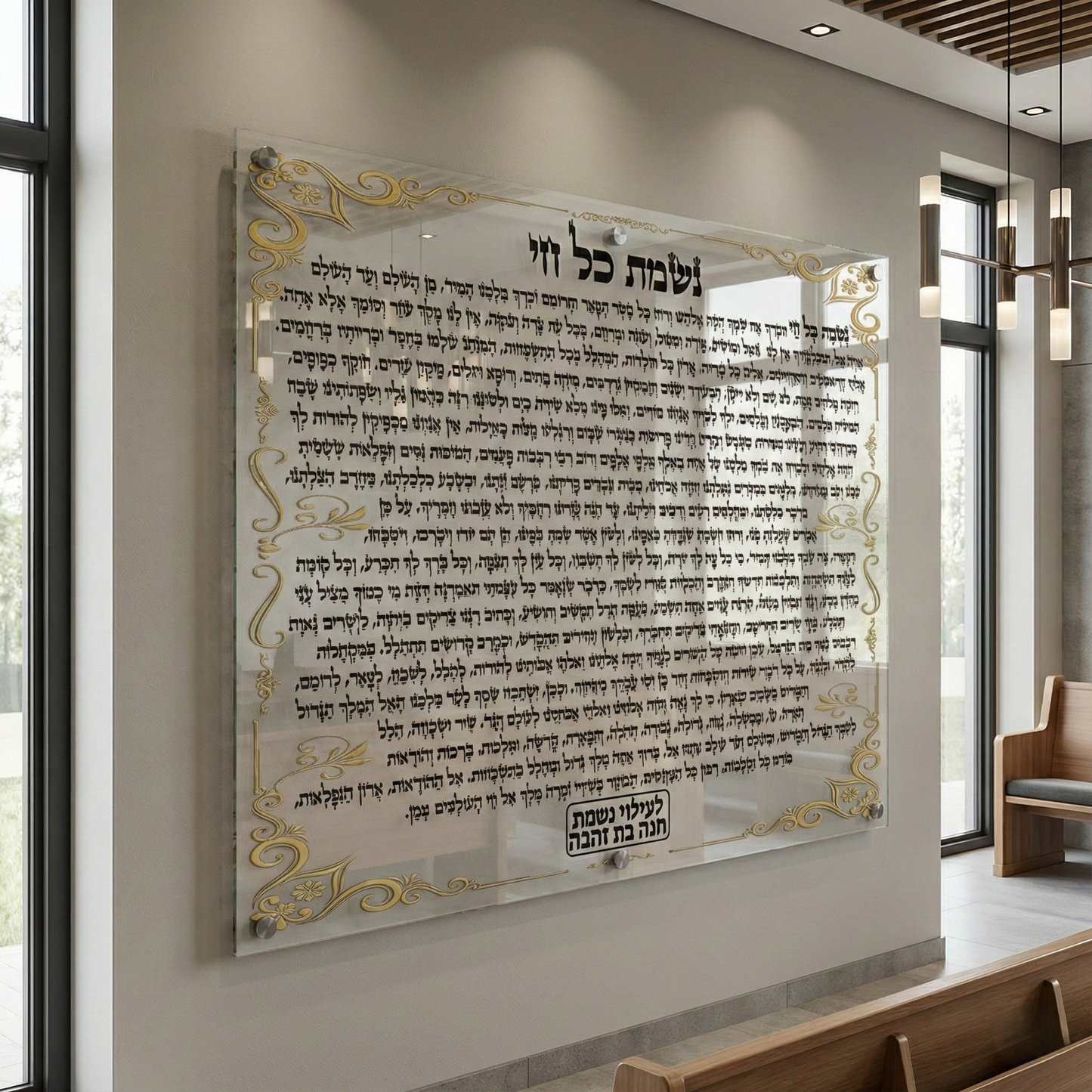 הדפסה על זכוכית - נשמת כל חי בכתב שחור עם עיטורי זהב קלאסיים תמונות זכוכית לסלון תמונות לבית תמונות קיר הדפסה על זכוכית