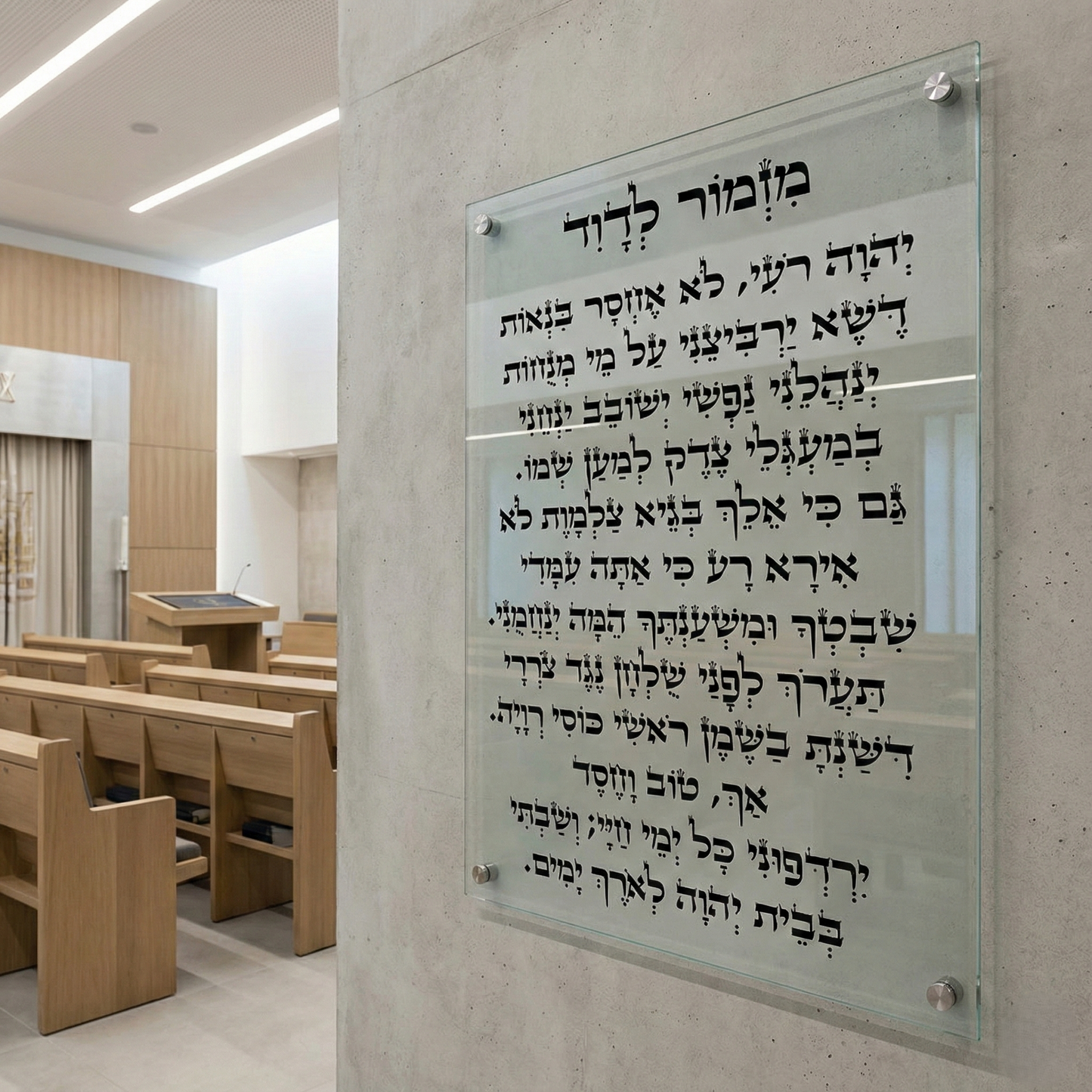 הדפסה על זכוכית - תפילת מזמור לדוד בכתב שחור מינימליסטי על זכוכית שקופה תמונות זכוכית לסלון תמונות לבית תמונות קיר הדפסה על זכוכית